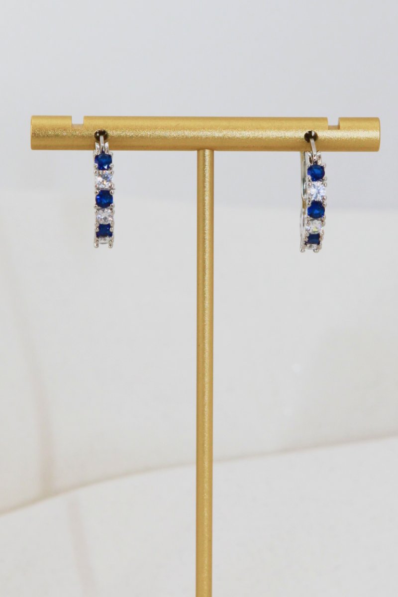 Cubic Zirconia Silver Hoop Earrings 3/4"
