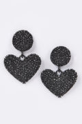 Heart Rhinestone 2" Long Drop Dangle Earrings