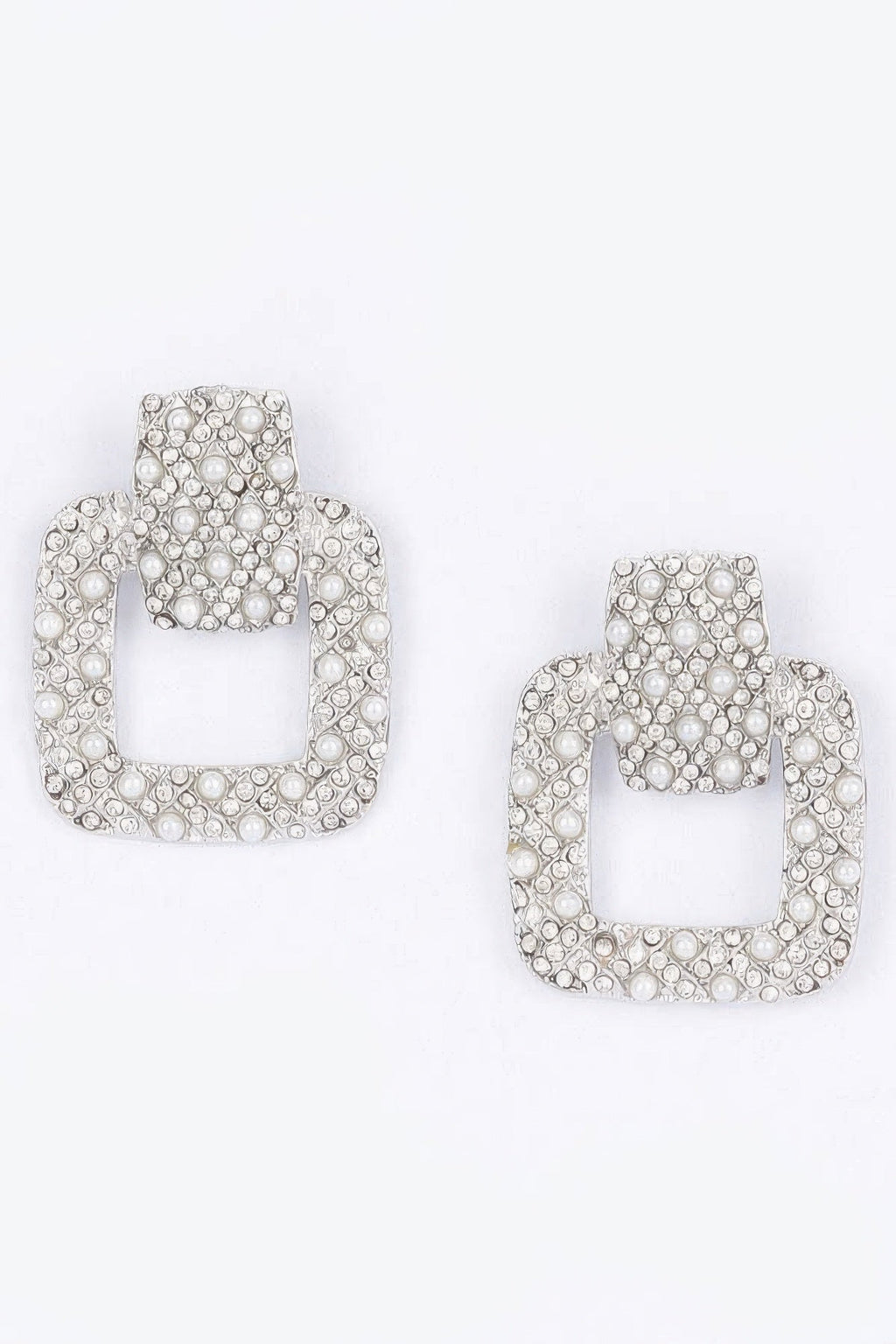 Rectangle Link Faux Pearl Rhinestone Dangle Earrings