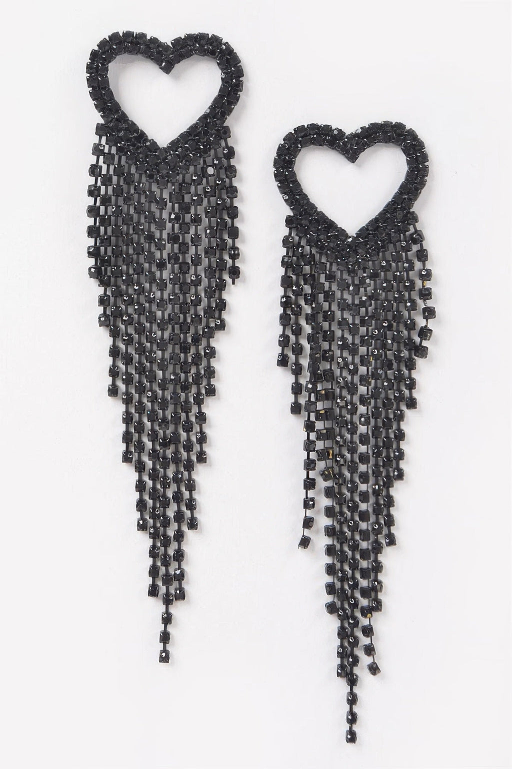 Rhinestone Heart Fringe Earrings 5"