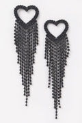 Rhinestone Heart Fringe Earrings 5"