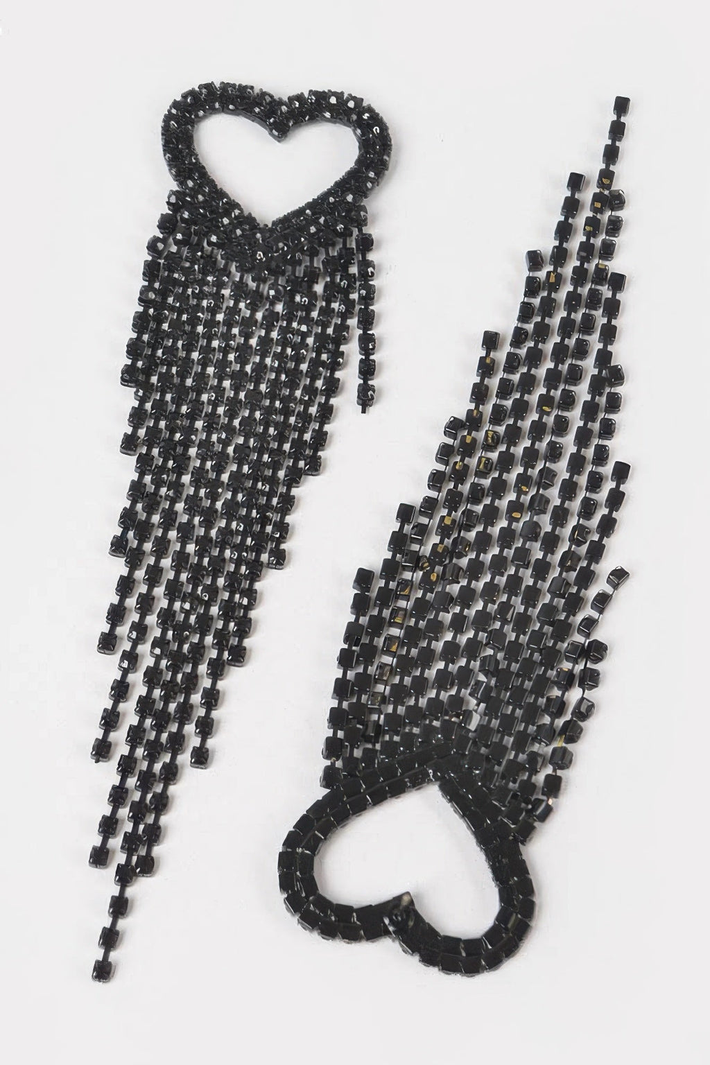 Rhinestone Heart Fringe Earrings 5"