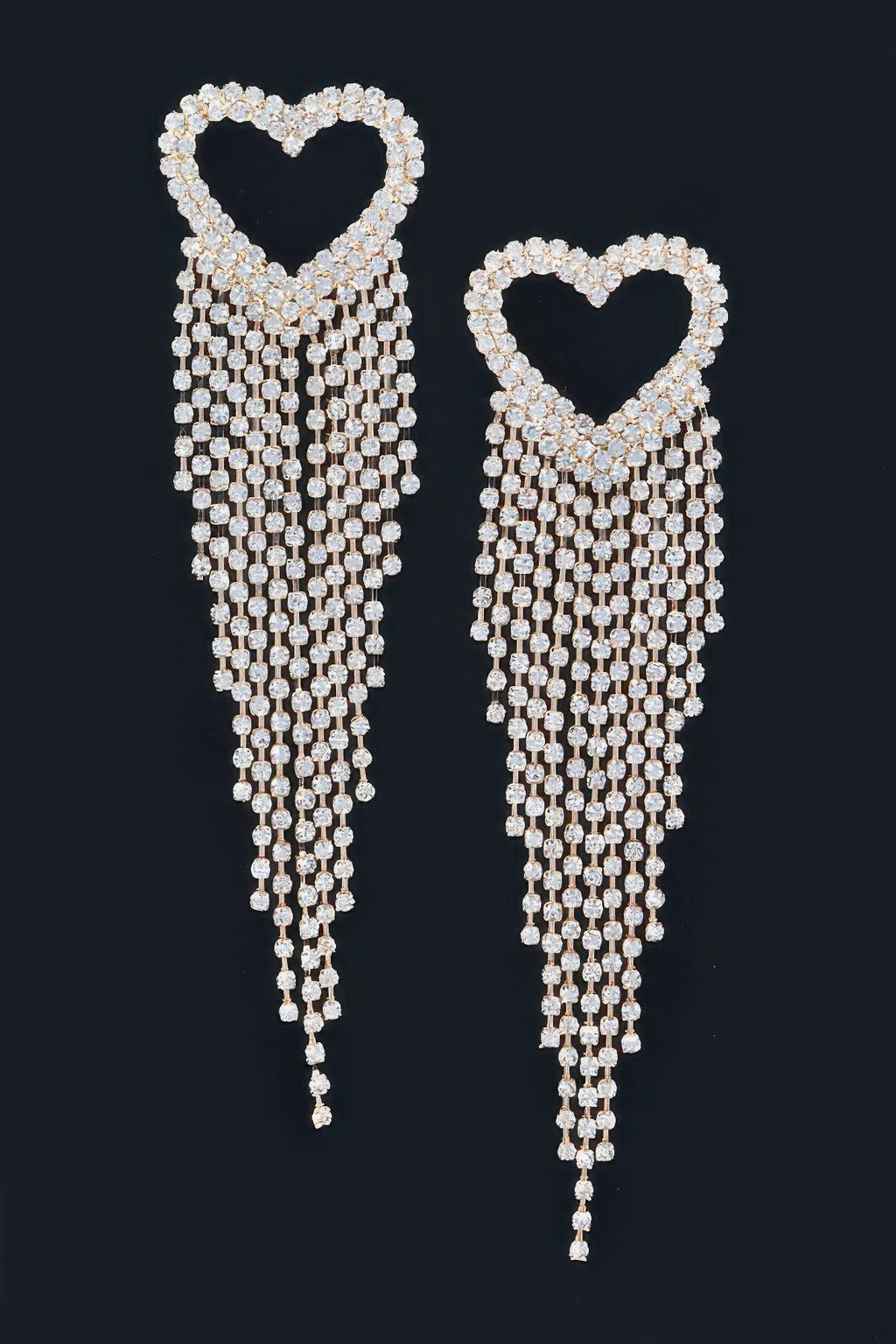 Rhinestone Heart Fringe Earrings 5"