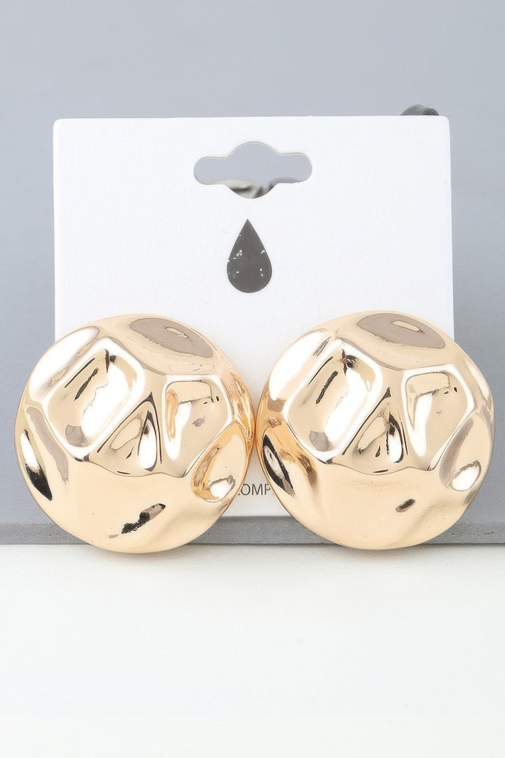 Shiny Gold Tone Hammered Dome Earrings