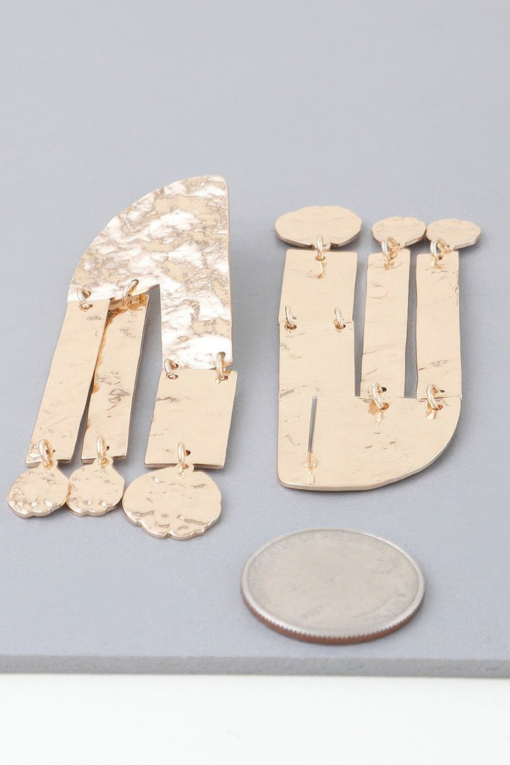 Shiny Hammered Drop Earrings in Gold