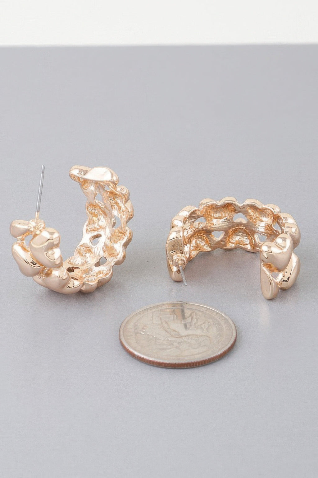 Twin Hearts Hoop Gold Color Earrings