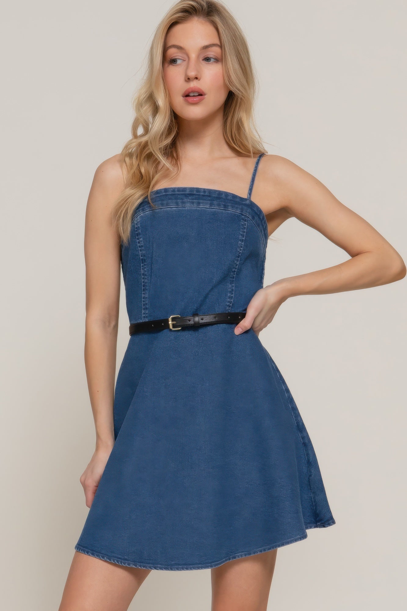 Belted Cami A-line Mini Dress