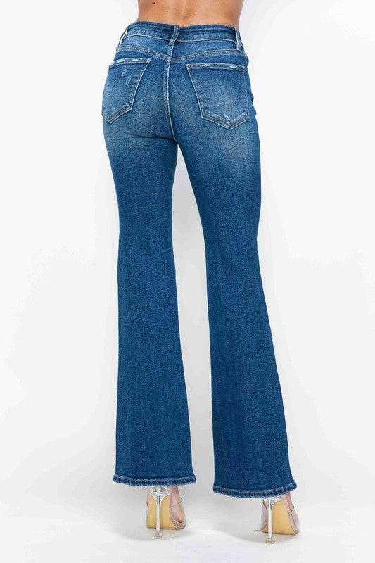 Blue High Rise Bootcut Jeans with Pockets