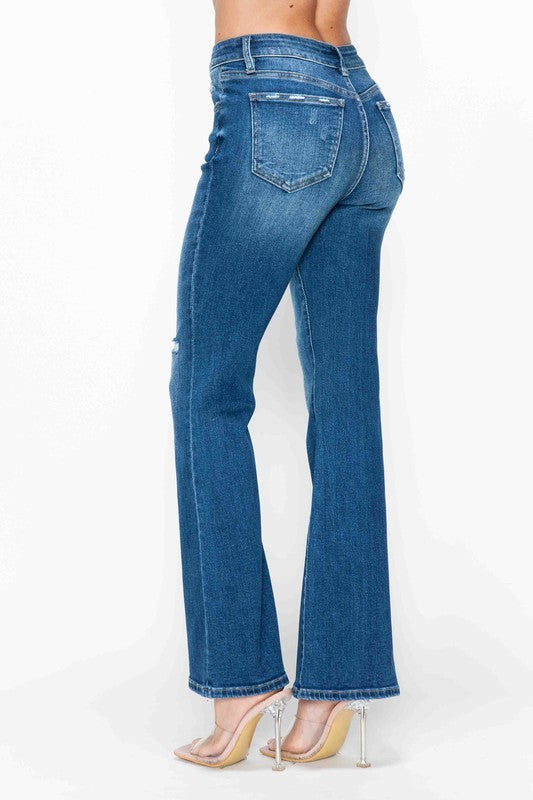 Blue High Rise Bootcut Jeans with Pockets