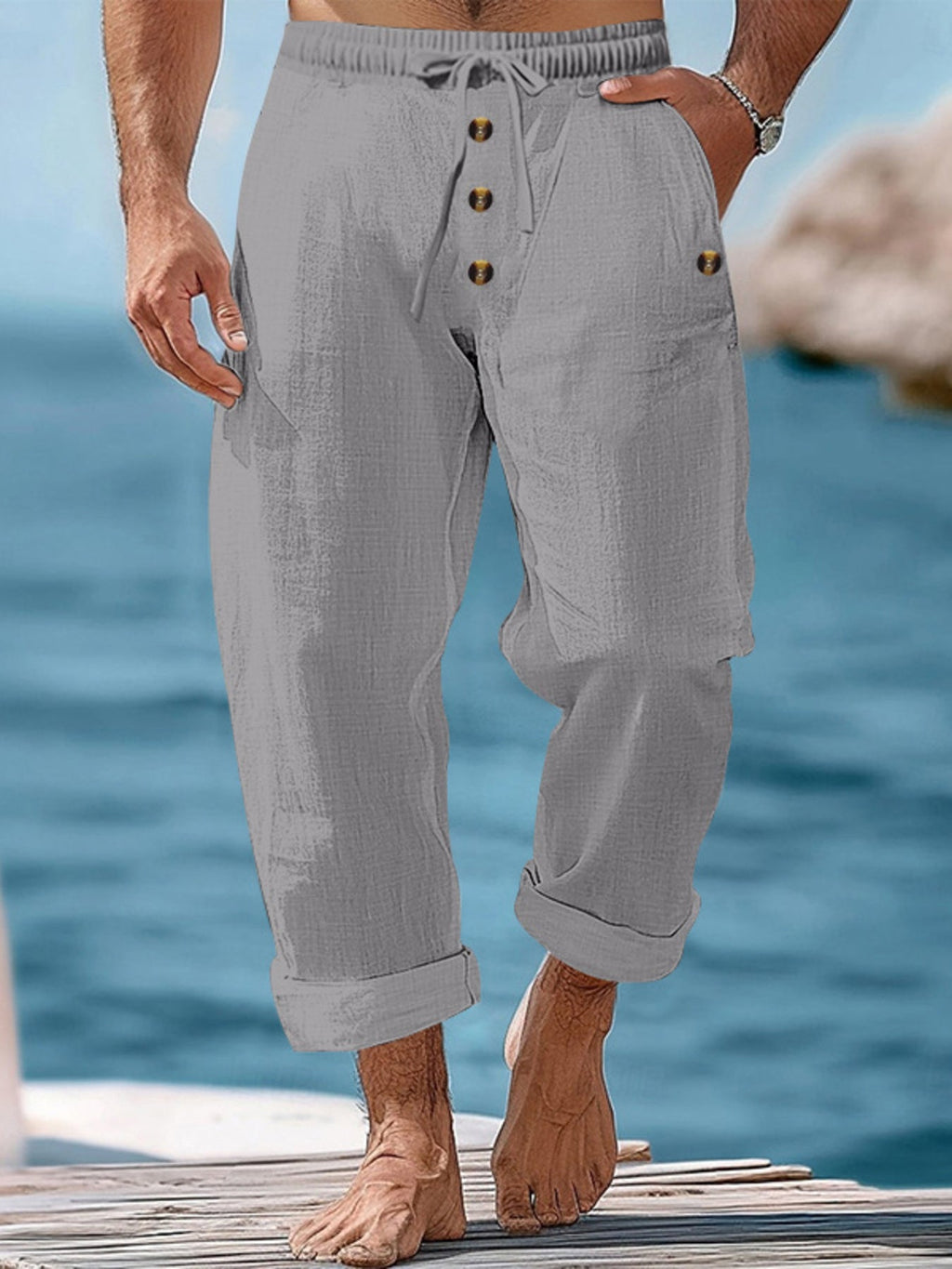 Men's Full Size Button-Fly Drawstring Pants Plus Size