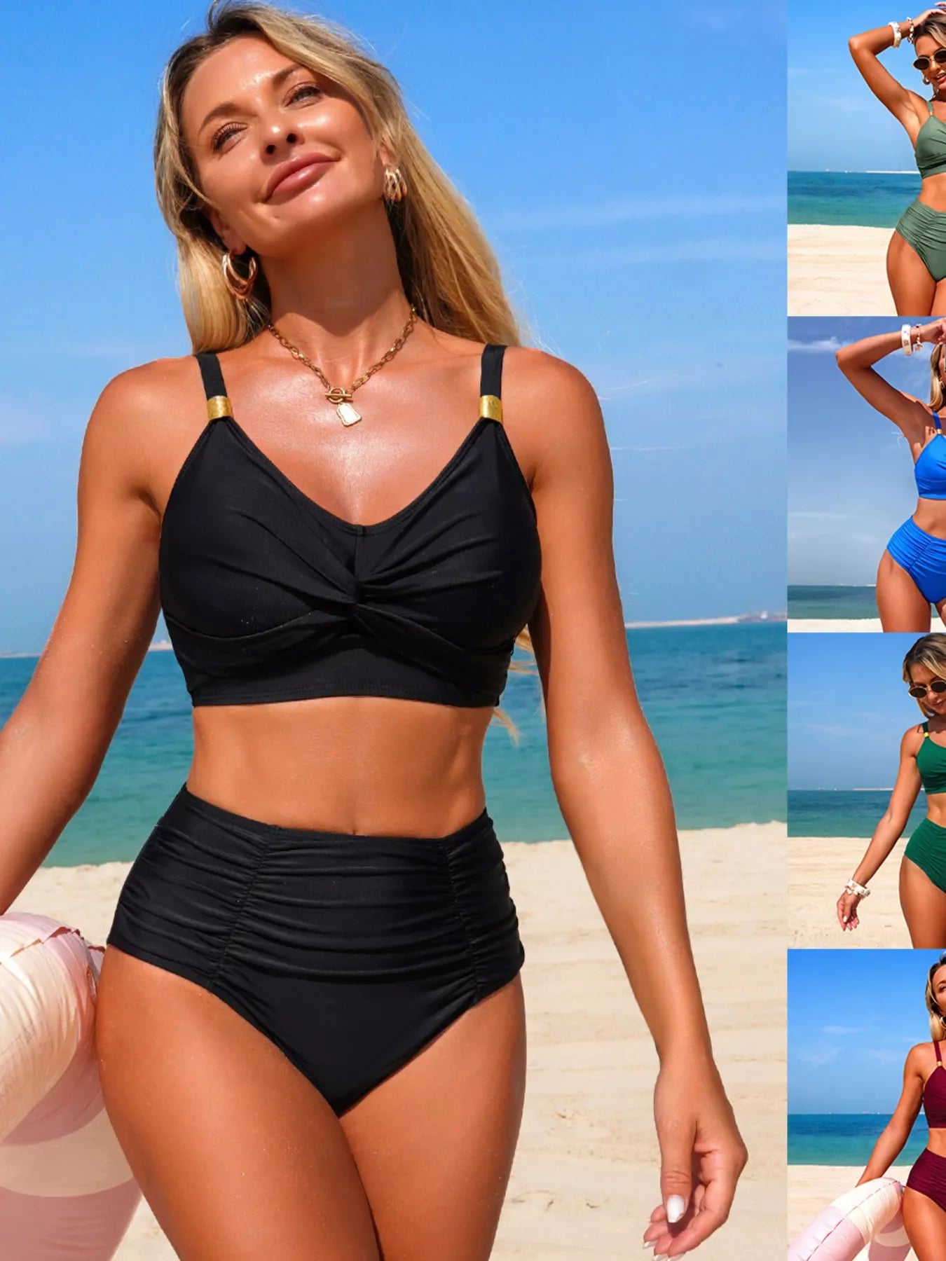 Twisted Front High-Waisted Bikini Set