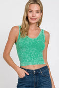 Green Ribbed Seamless Cropped V-neck Tank Top