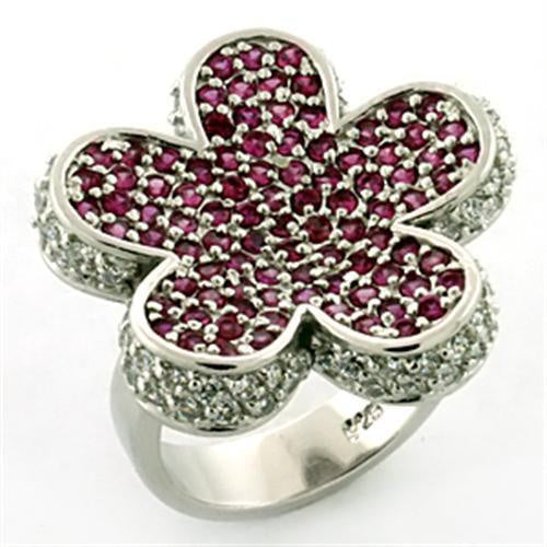 LOA647 - Rhodium 925 Sterling Silver Ring with AAA Grade CZ in Siam