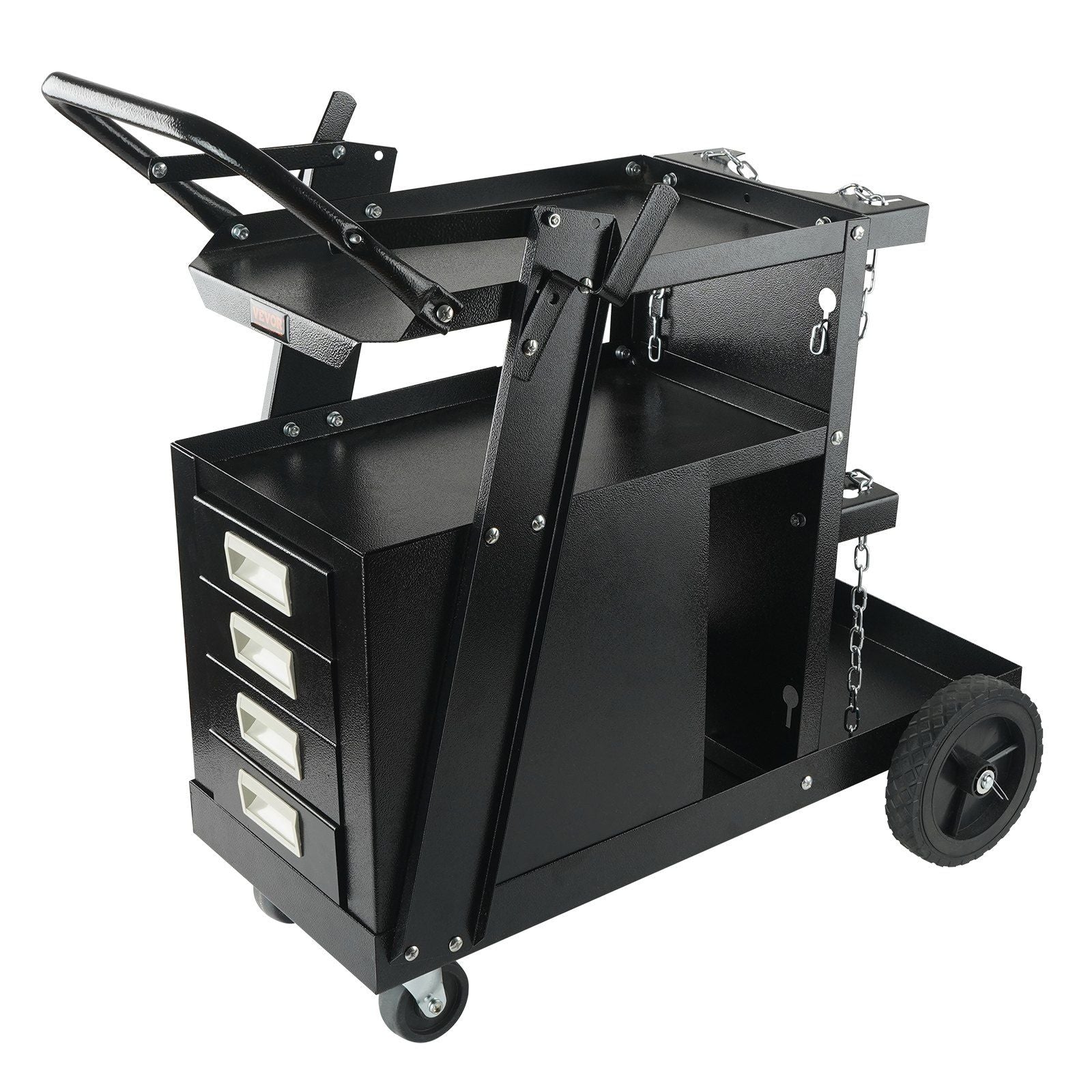 Welding Cart, 2-Tier 4 Drawers Welder Cart with 265 LBS Weight Capacity, 360° Swivel Wheels, Tank Storage Safety Chains, Heavy Duty Rolling MIG Welder Cart for Mig Welder and Plasma Cutter