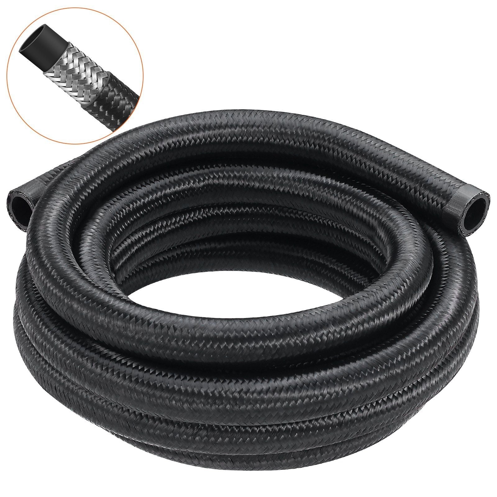 10AN Fuel Line Kit, 10 FT Fuel Hose Kit, 0.55" Nylon Stainless Steel Braided Fuel Line Oil/Gas/Diesel Hose End Fitting Kit, with 7 PCS Swivel Fitting Adapter Kit, Black