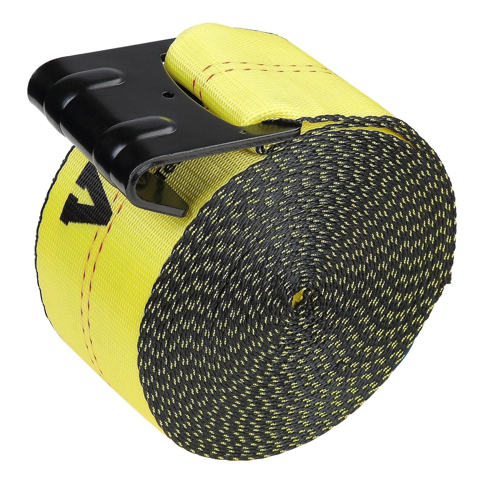Winch Straps, 4" x 30', 6000 lbs Load Capacity, 18000 lbs Break Strength, Truck Straps with Flat Hook, Flatbed Tie Downs Cargo Control for Trailers, Farms, Rescues, Tree Saver, Yellow (4 Pack)