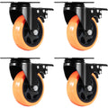Caster Wheels, 4-inch Swivel Plate Casters, Set of 4, with Security A/B Locking No Noise PVC Wheels, Heavy Duty 350 lbs Load Capacity Per Caster, Non-Marking Wheels for Cart Furniture Workbench