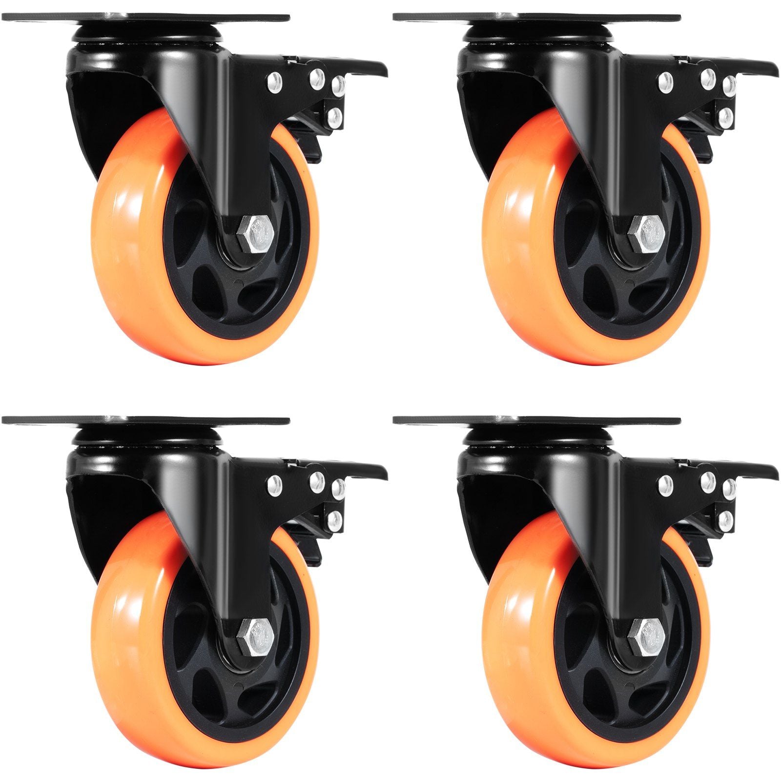 Caster Wheels, 4-inch Swivel Plate Casters, Set of 4, with Security A/B Locking No Noise PVC Wheels, Heavy Duty 350 lbs Load Capacity Per Caster, Non-Marking Wheels for Cart Furniture Workbench