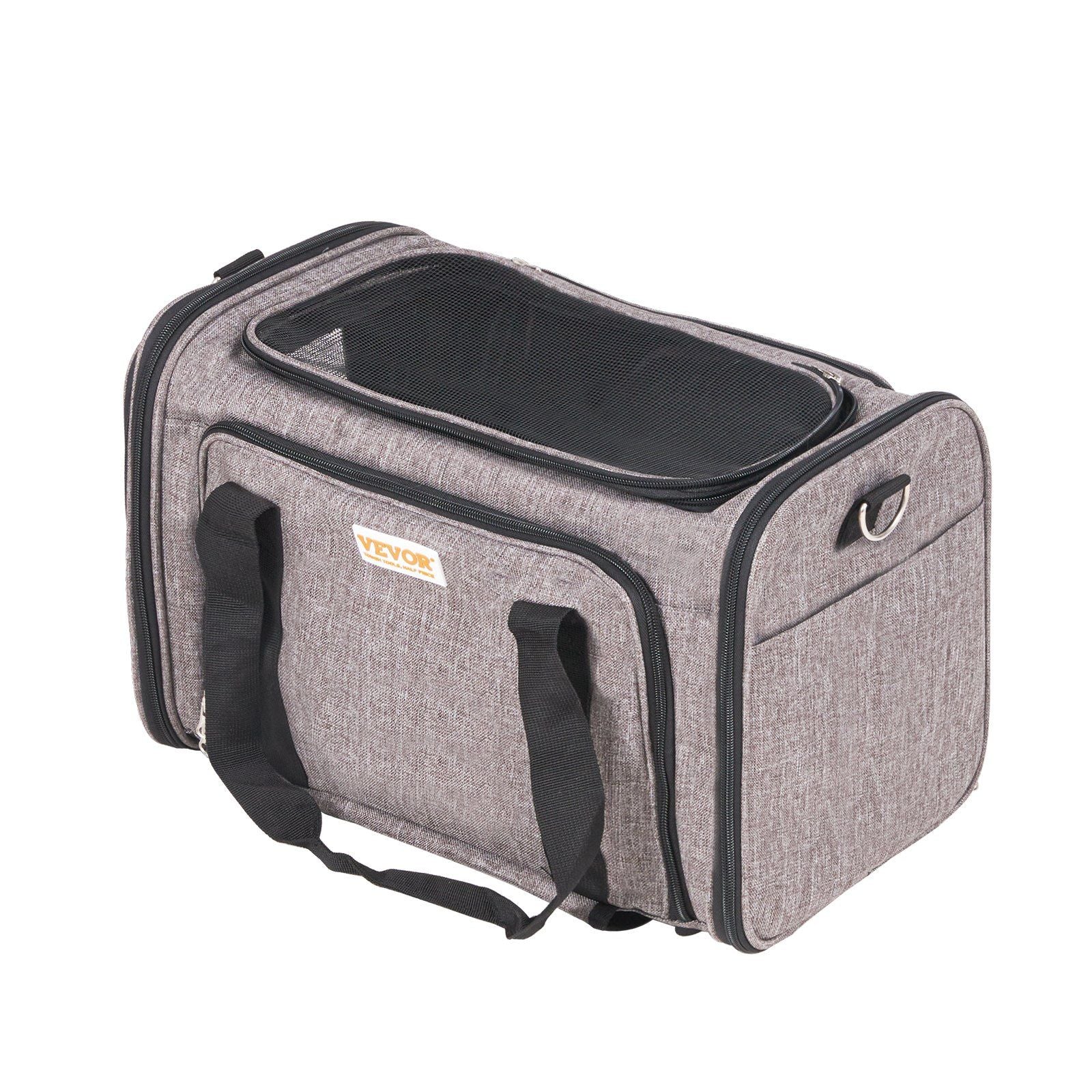 Cat Carrier with Wheels, Airline Approved Rolling Pet Carrier with Telescopic Handle and Shoulder Strap, Dog Carrier with Wheels for Pets under 25 lbs, with 1 Folding Bowl, Grey