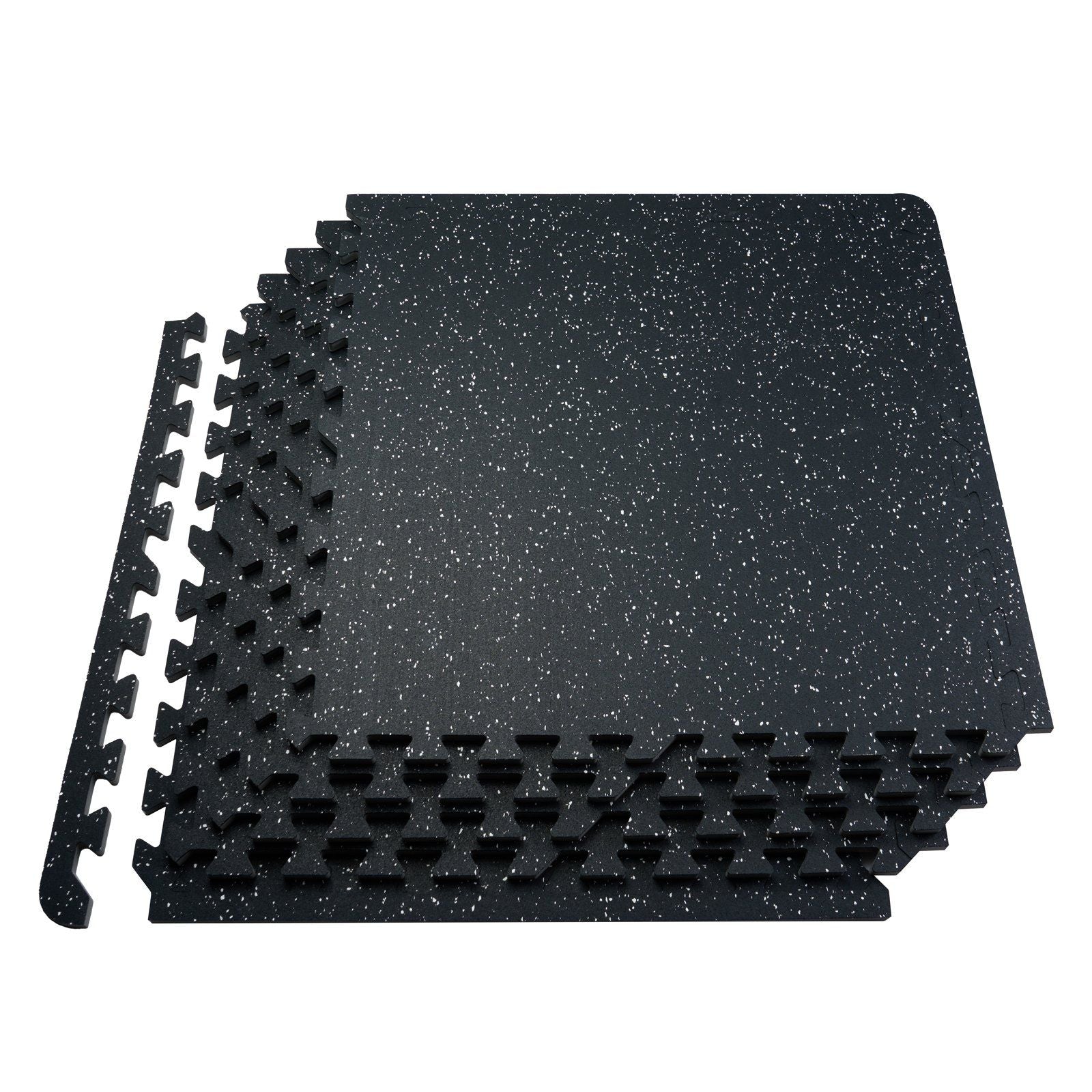 12 PCS 0.56" Thick Gym Floor Mats, 24"x24" EVA Foam & Rubber Top Interlocking Workout Mats with 48 sq.ft Coverage, Waterproof Exercise Puzzle Flooring for Gym, Home, Garage, Black & White