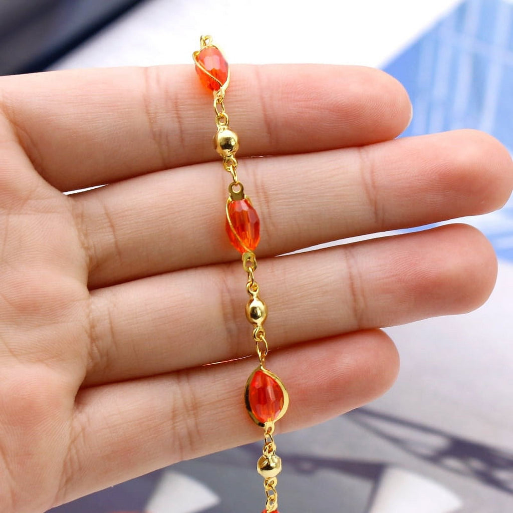 RMZ GOLD NYC 18K Gold High Polish Finish Oval Crystal Ankle Bracelet – Luxurious & Elegant Foot Jewelry
