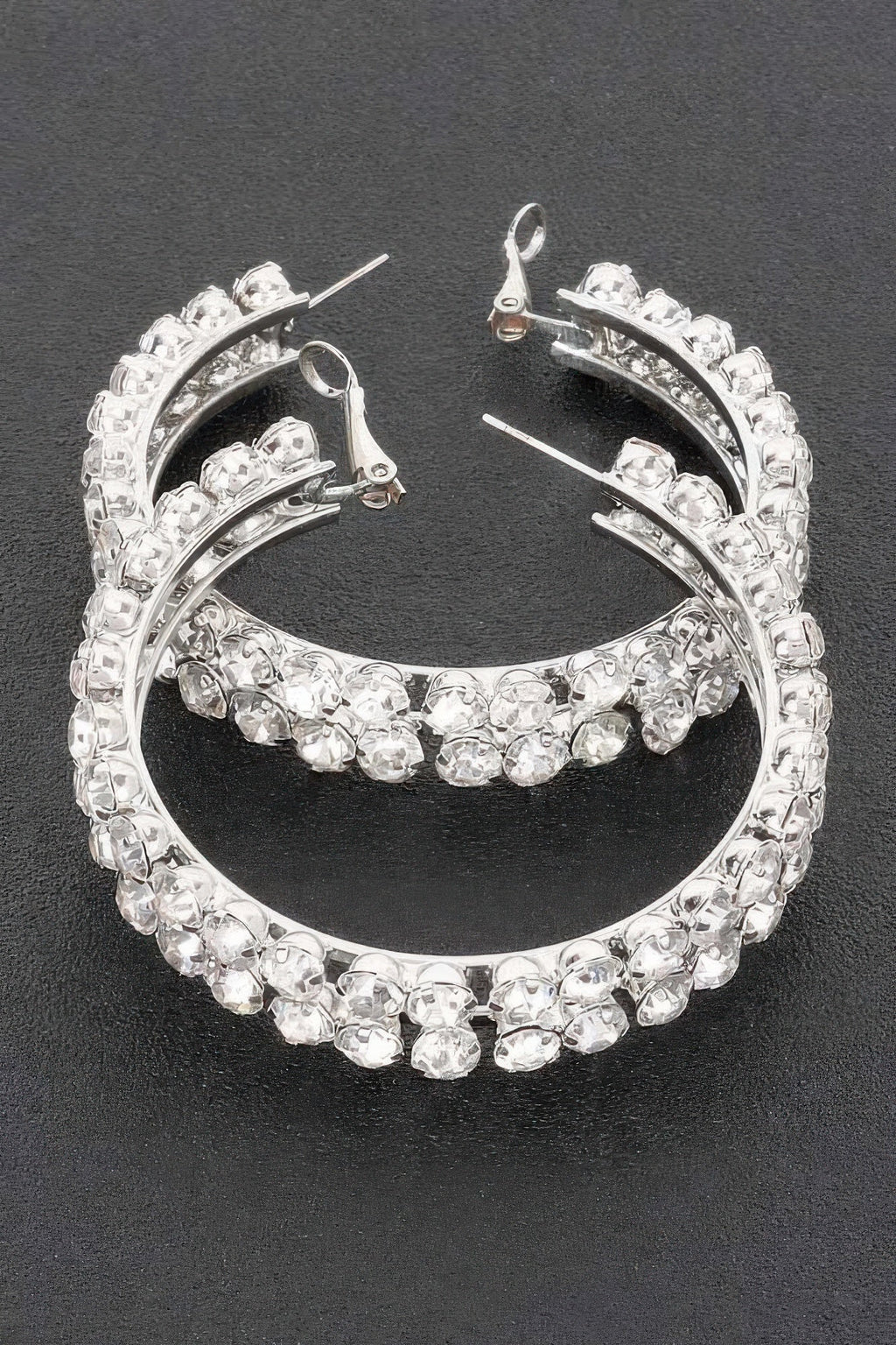 Double Layered Rhinestones Hoop Earrings
