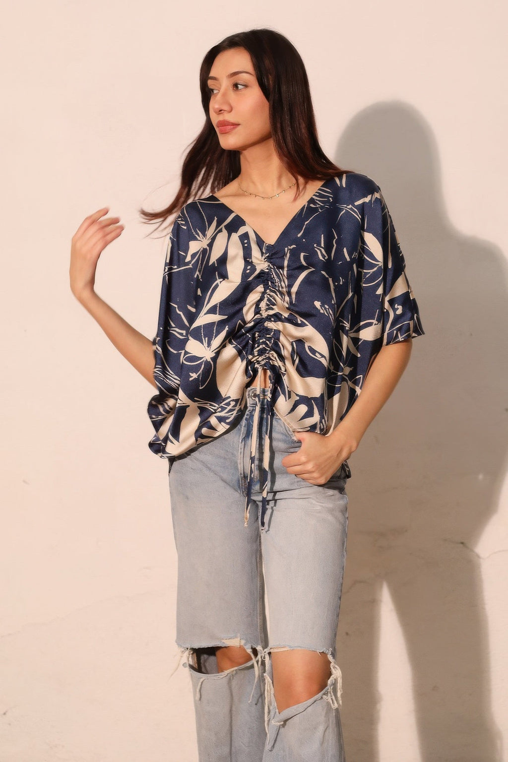Dreaming Lily Satin Drawstring Dolman Top