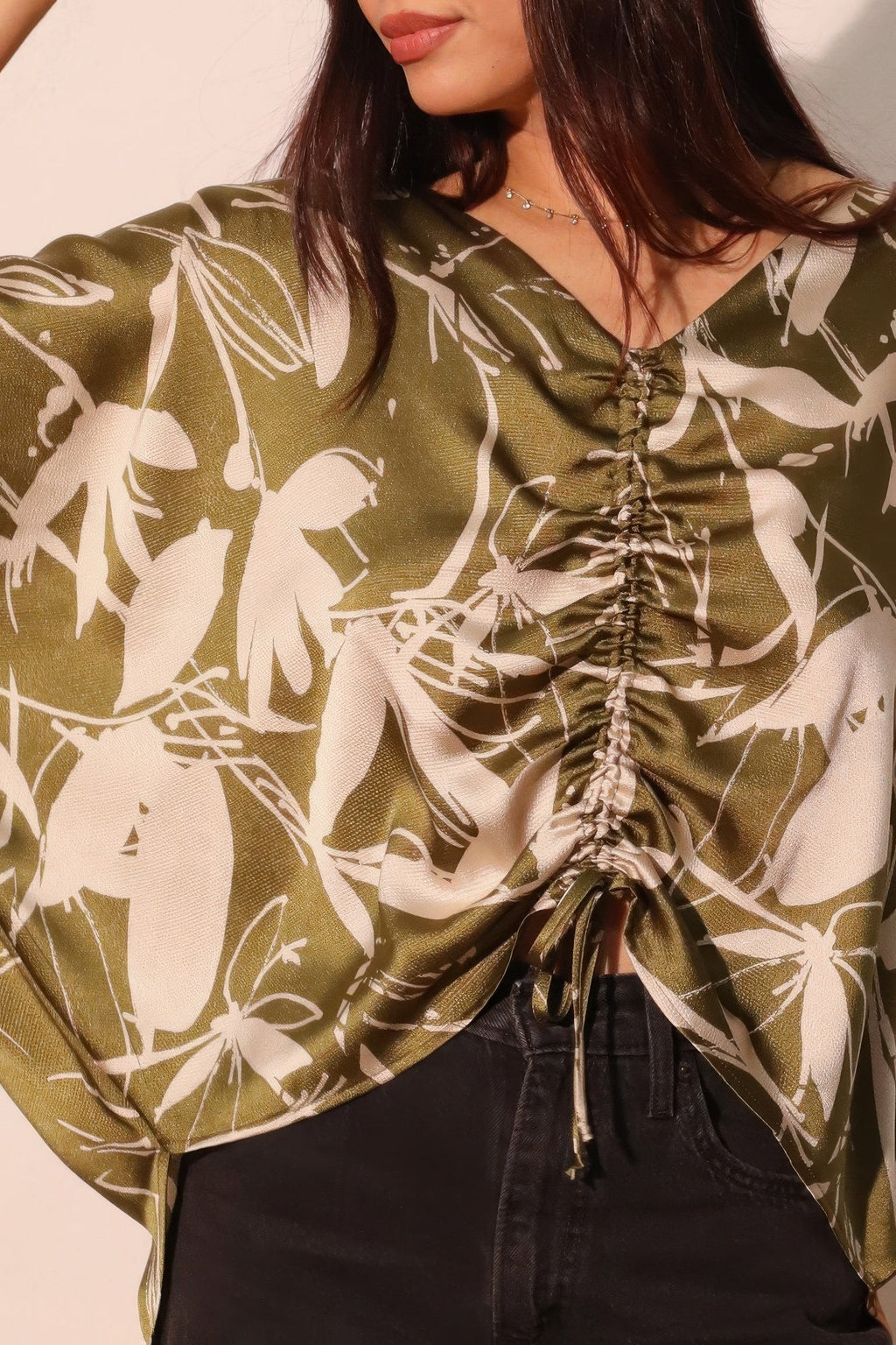 Dreaming Lily Satin Drawstring Dolman Top