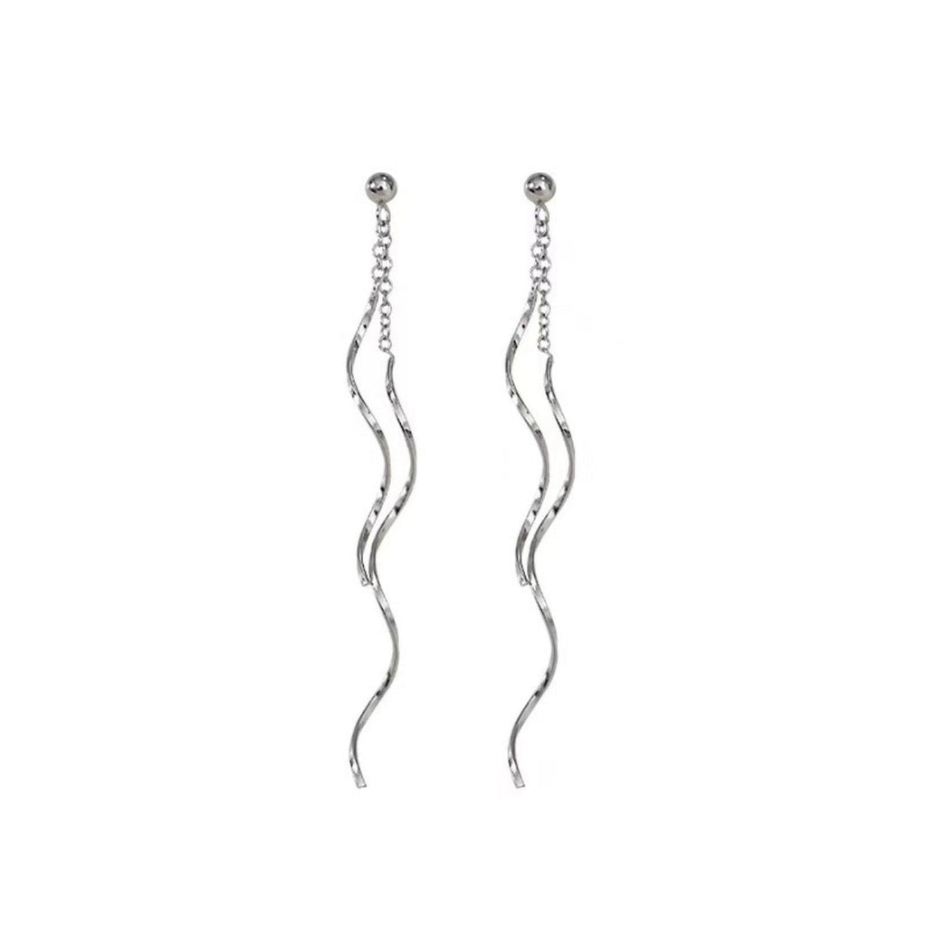 925 Sterling Silver Wave Dangle Earrings
