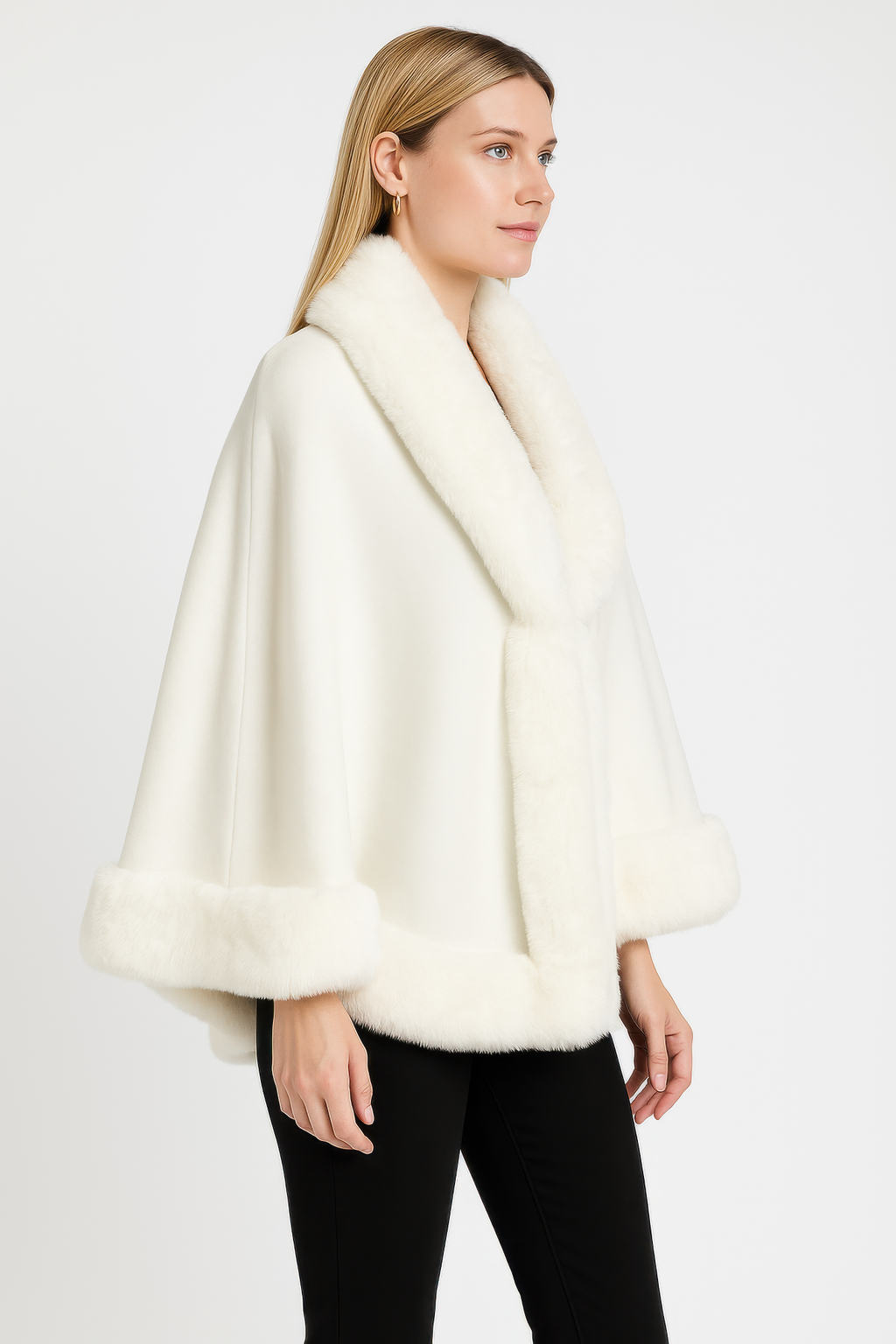 Faux Fur Trim Open-front Cape Jacket