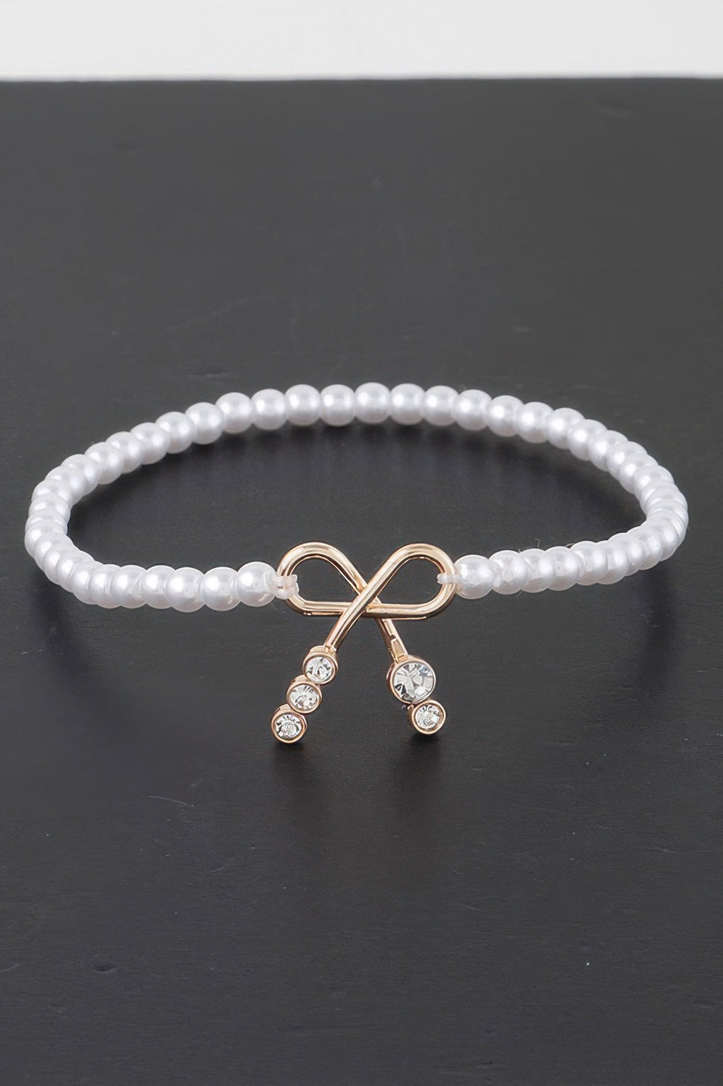 Faux Pearl Bow Rhinestone Bracelet