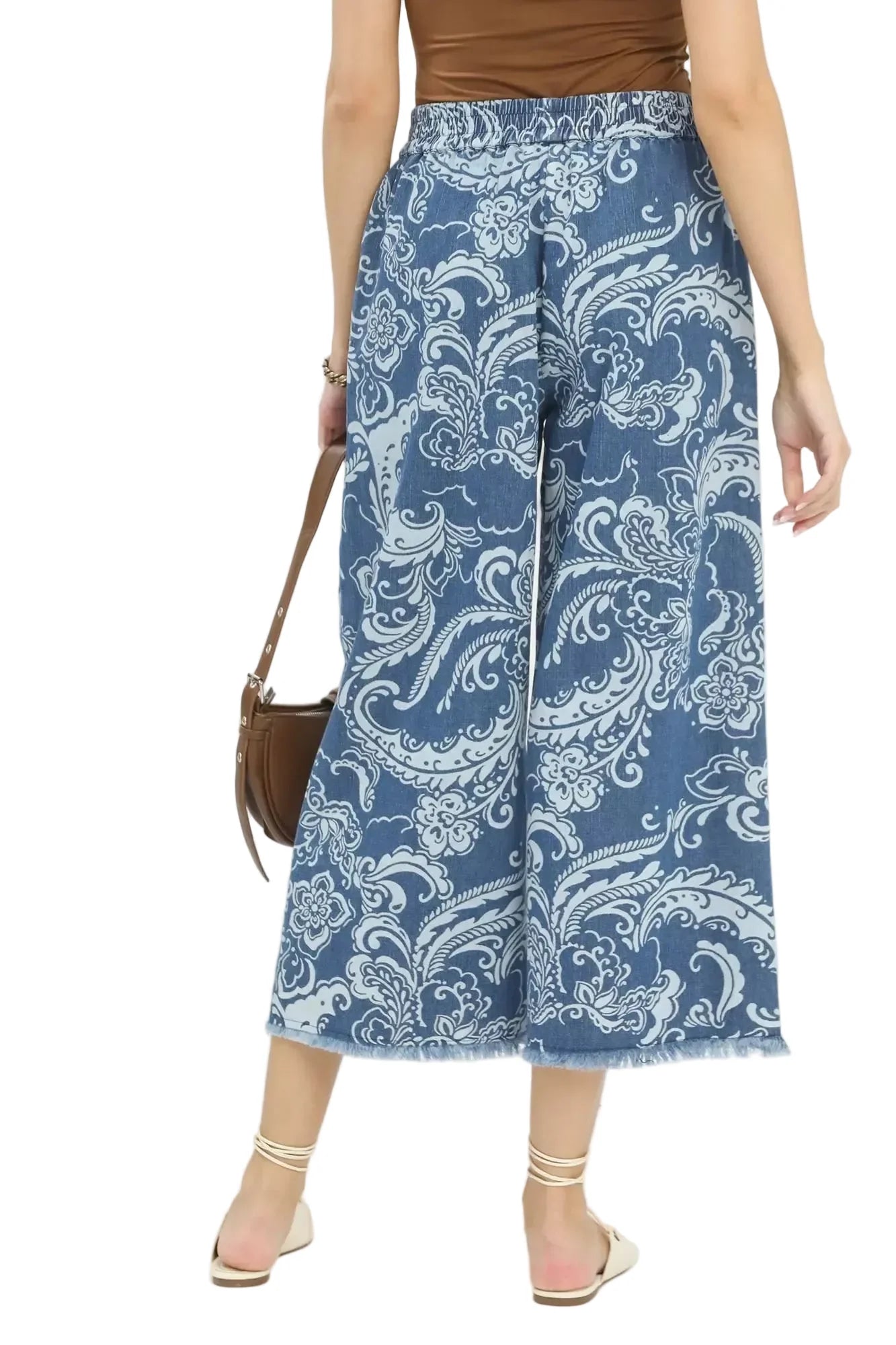 Blue Stone Wash Wide Leg Crop Pants