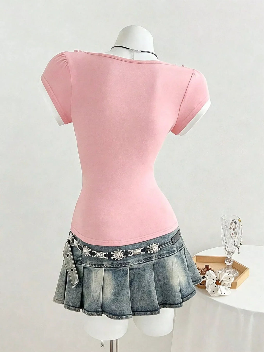 Pink Frill Cap Sleeve Slim Fit T-Shirt