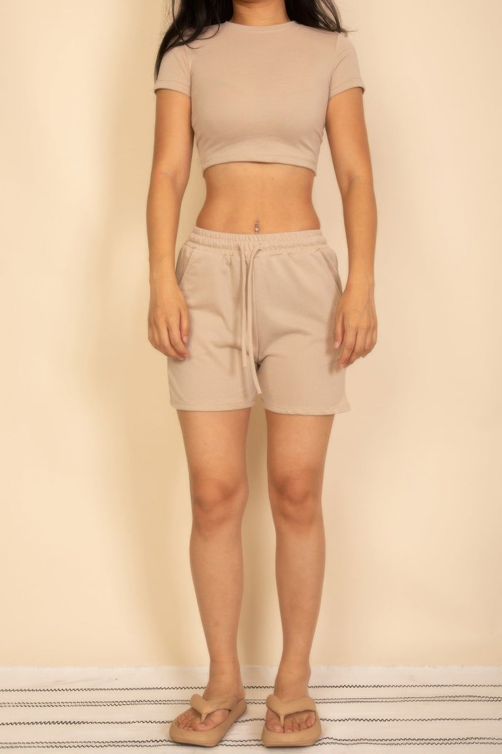 Fitted Crop Tee & Adjustable Drawstring Shorts Set