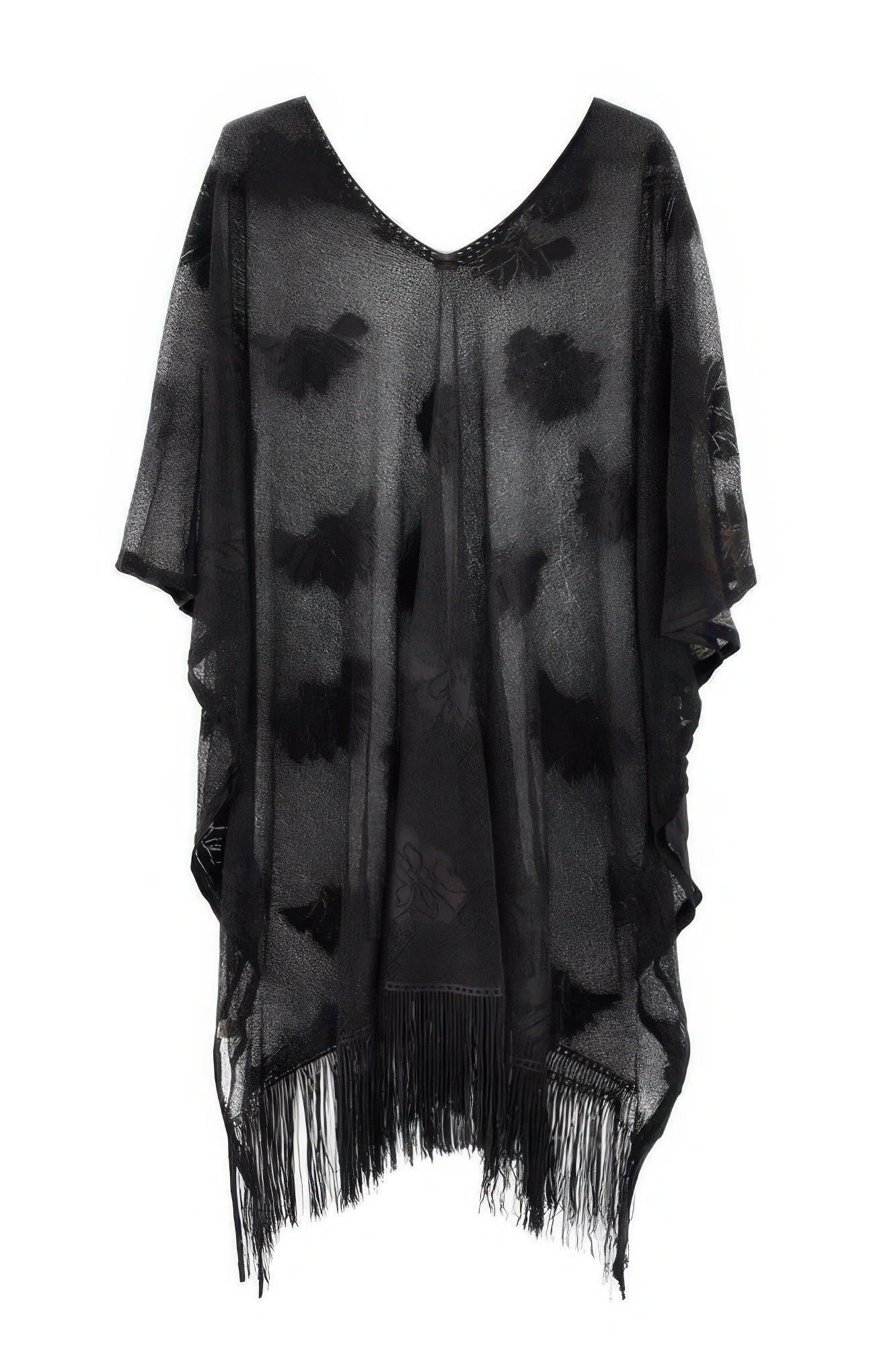 Floral Lace Poncho With Tassel