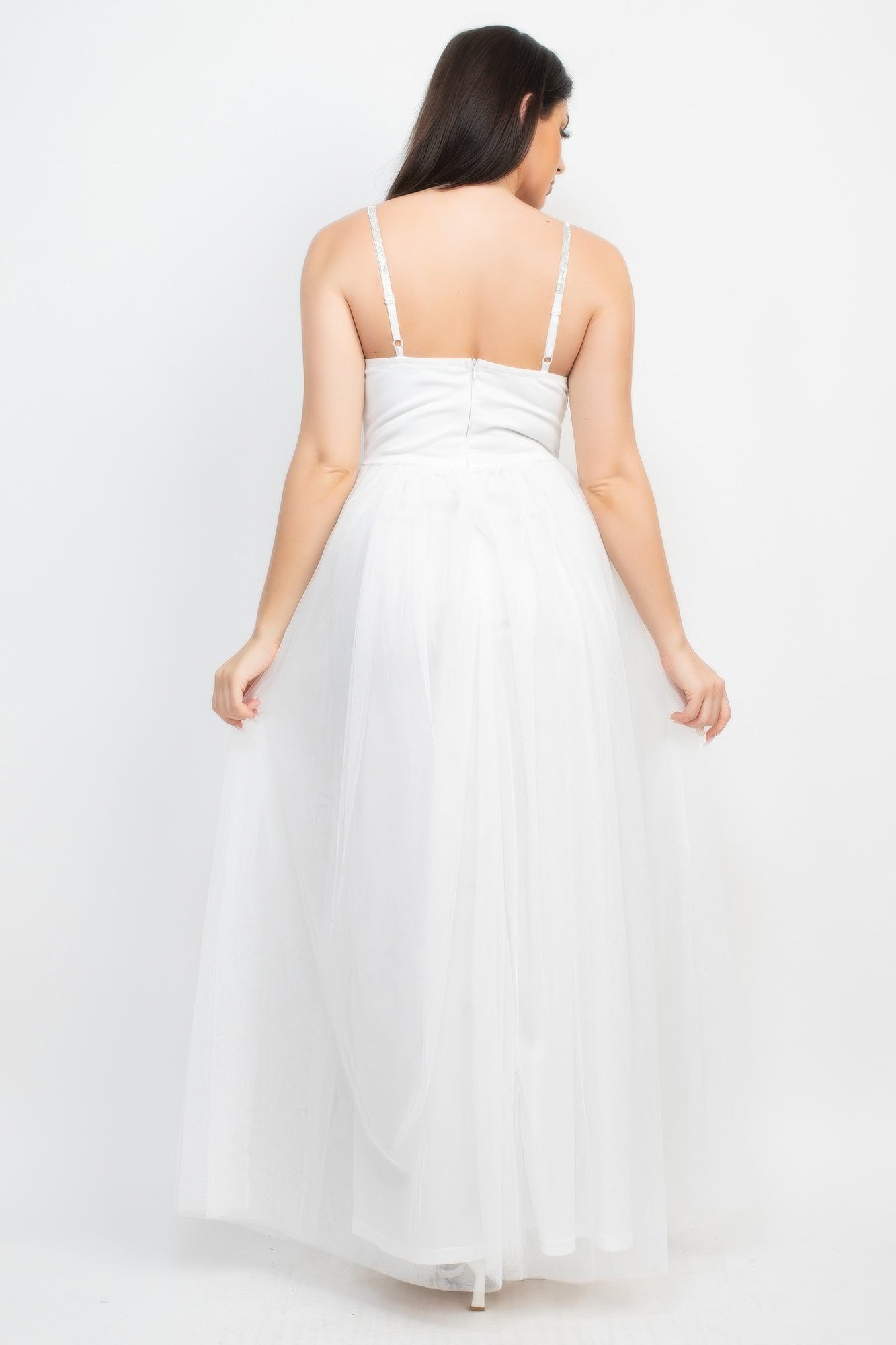 Glittered Straps Mesh Tulle Maxi Dress