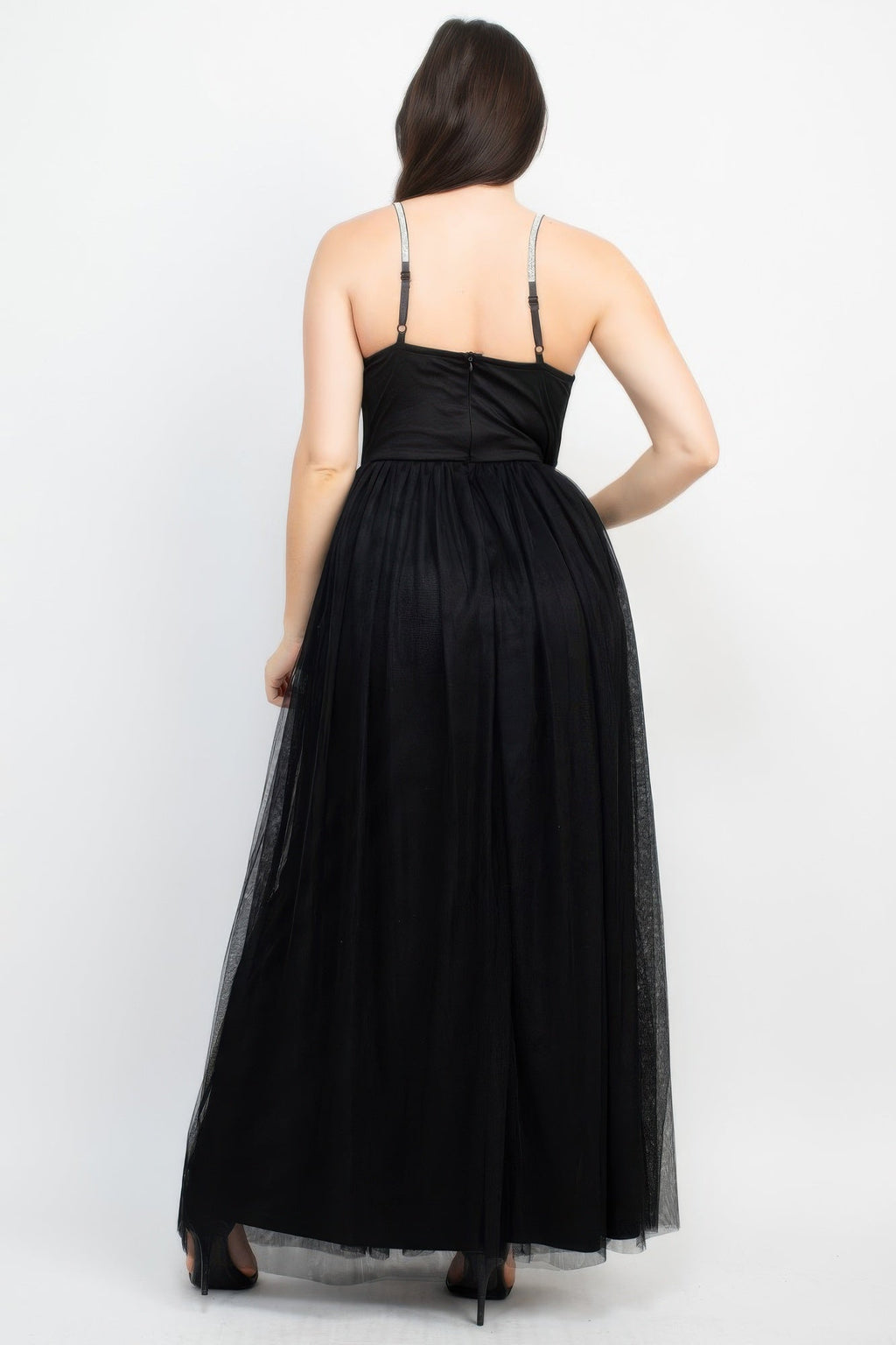 Glittered Straps Mesh Tulle Maxi Dress