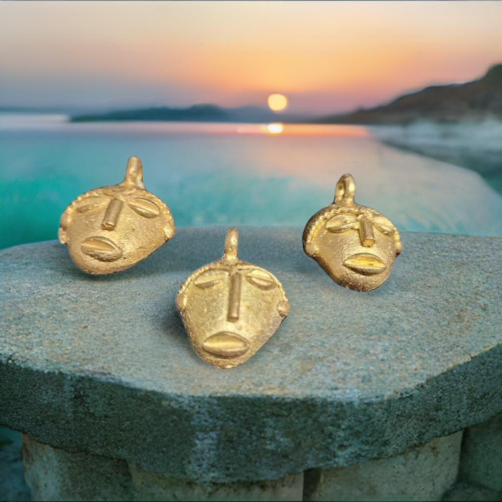 3 African brass pendant, small tribal mask pendant, Ghana Ashanti brass pendants