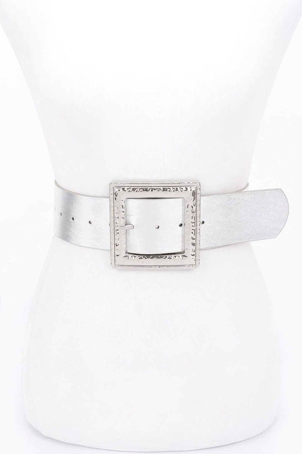 Hammered Metal Buckle Stretch Belt