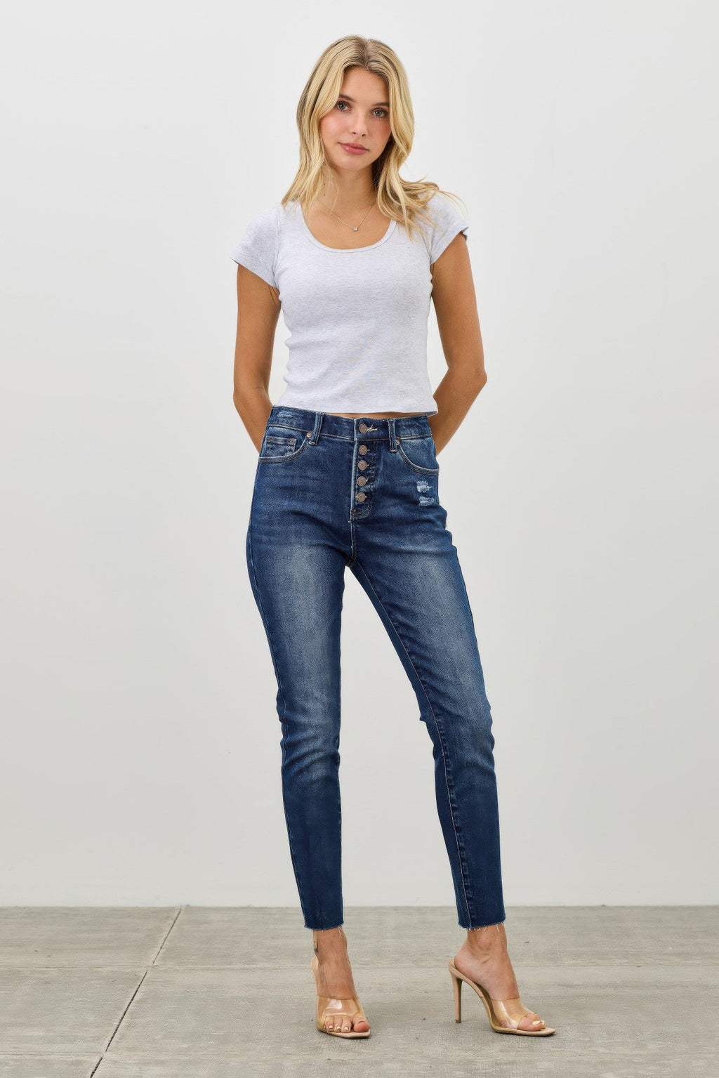 High Rise Ankle Skinny With Button Fly