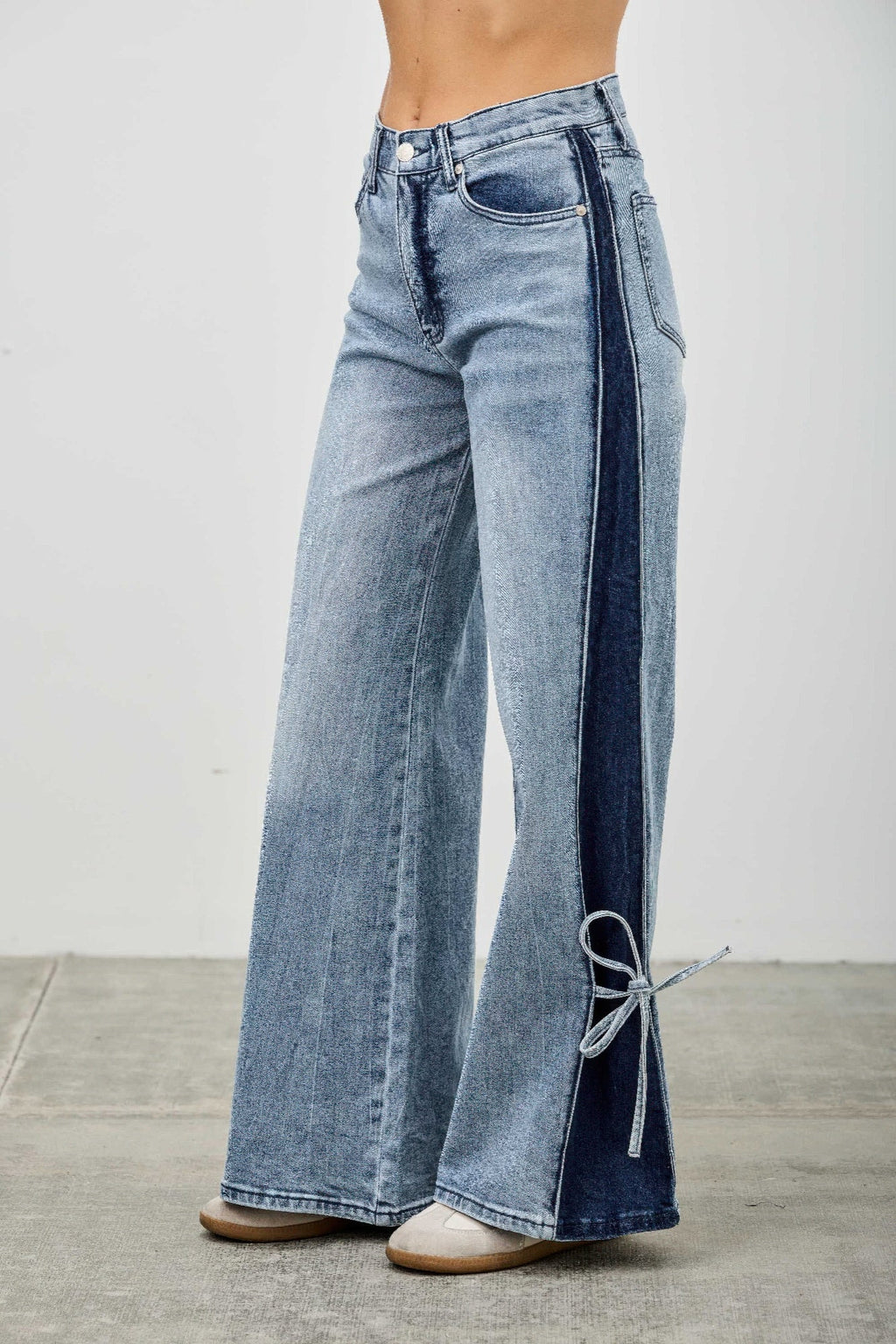 High Rise Contrast Wide Leg With Ribbon Tie