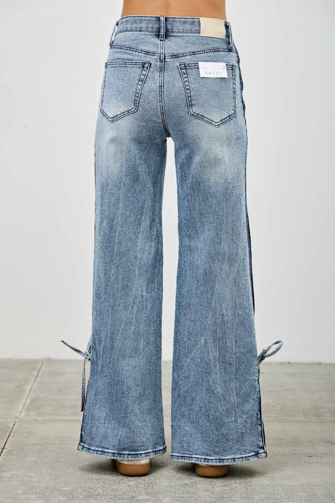 High Rise Contrast Wide Leg With Ribbon Tie