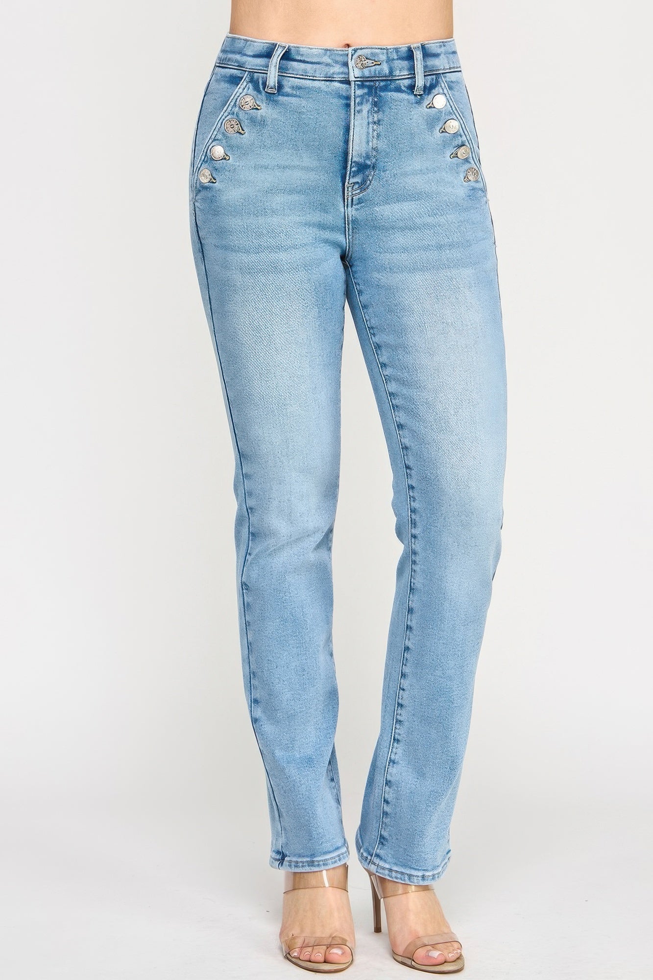 High Rise Straight With Button Pocket