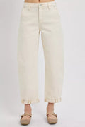 Ivory Color High Rise Relaxed Barrel Cuffed Jeans