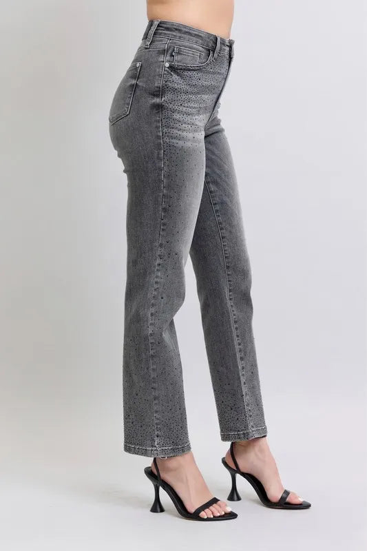 Judy Blue Full Size High Waist Rhinestone Straight Jeans Plus Size