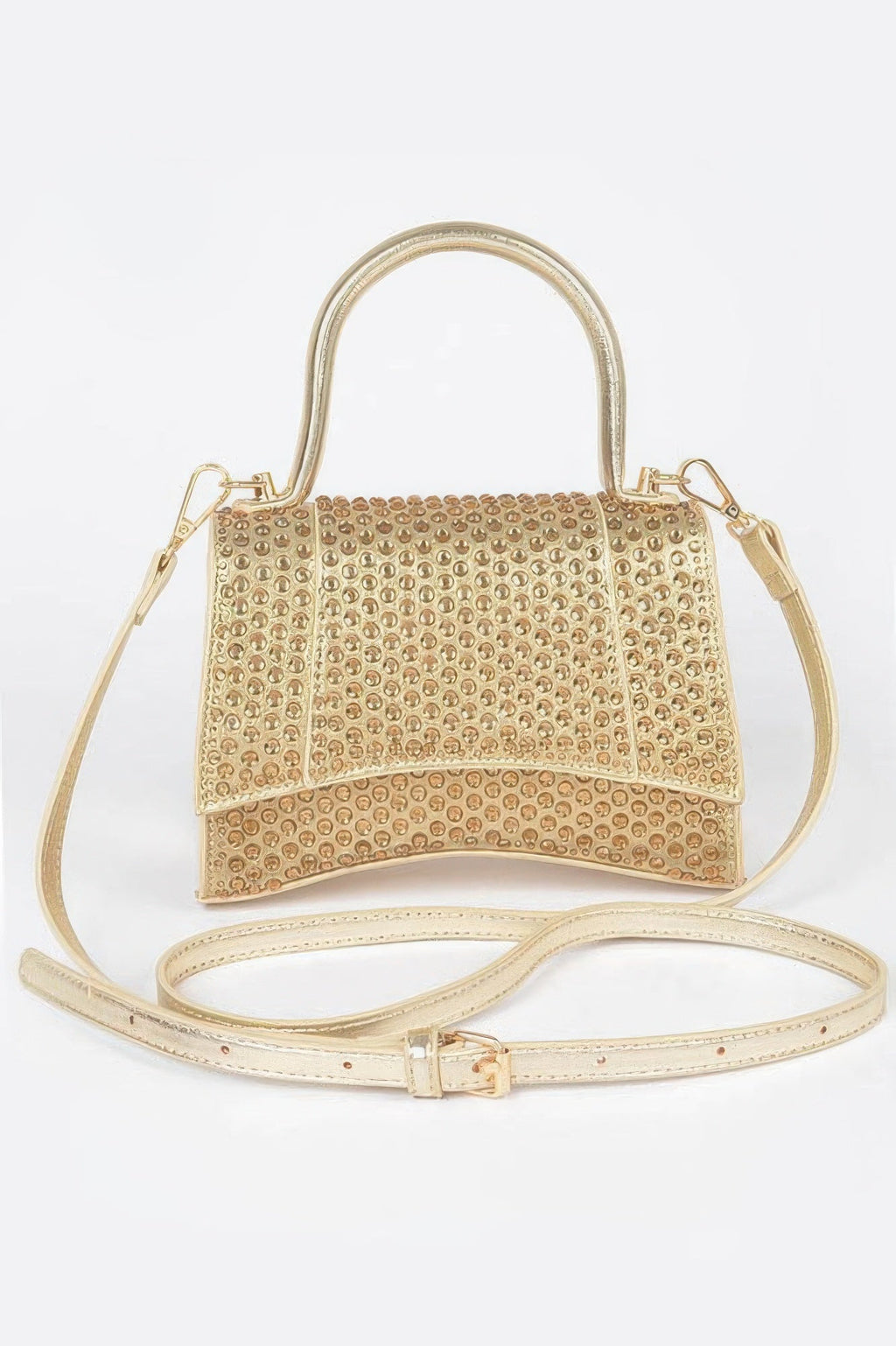 Metallic Rhinestone Hotfix Top Handle Flap Bag