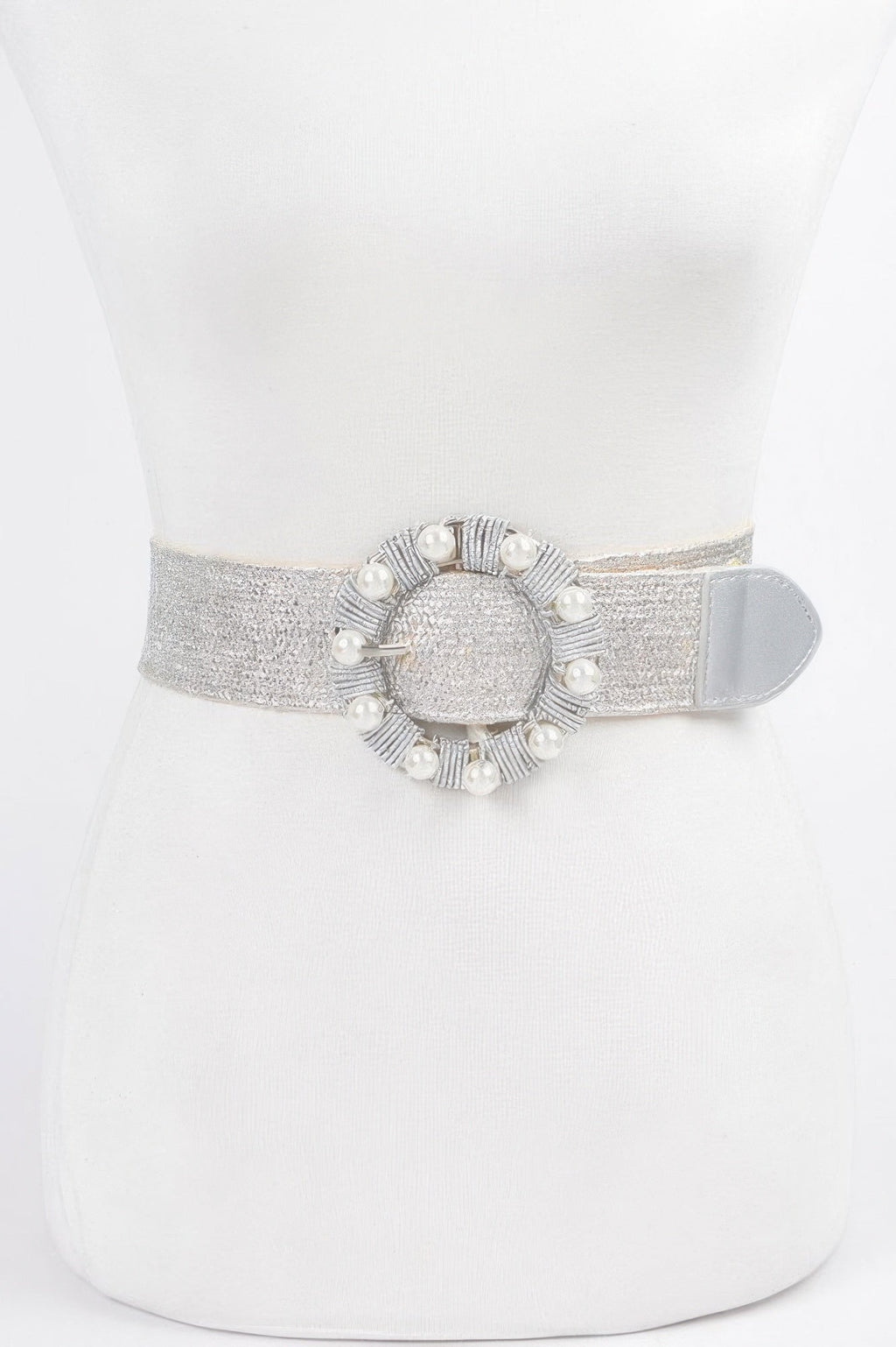 Metallic Stretch Plus Size Belt Pearl Metal Bucklt