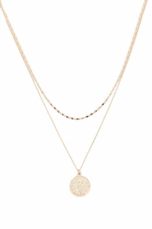 Coin Pendant Layered Necklace 17" Gold Brass Tone