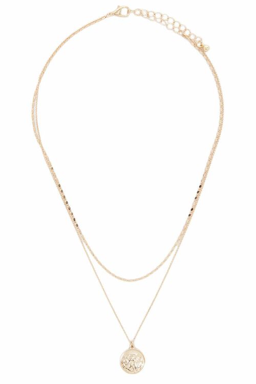 Coin Pendant Layered Necklace 17" Gold Brass Tone