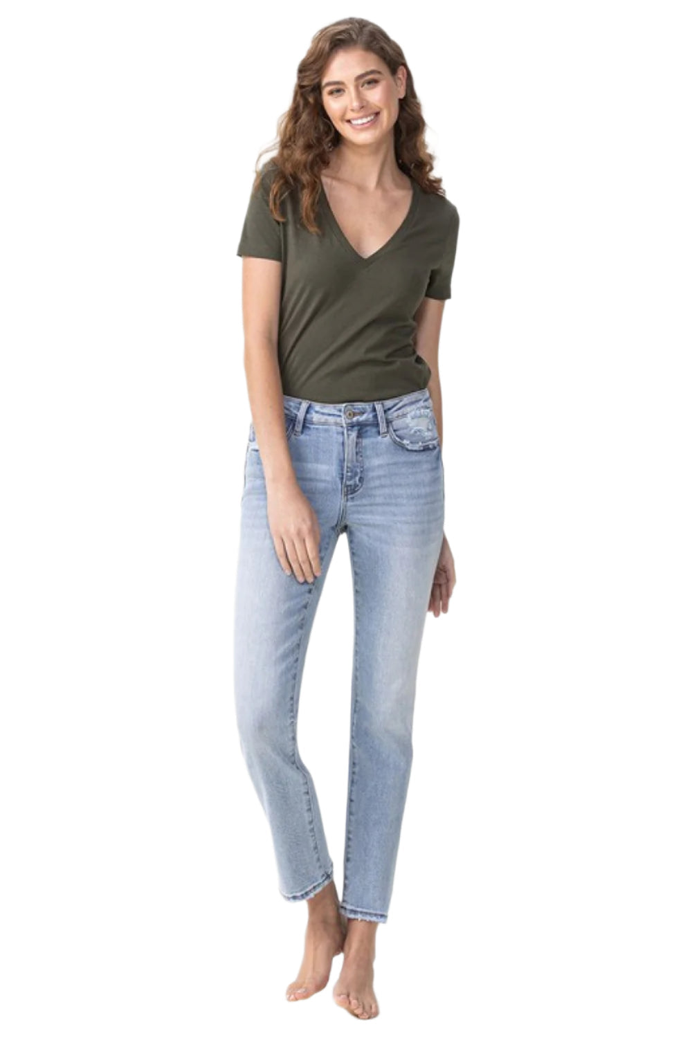 Size 13 Andrea Midrise Crop Light Blue Straight Jeans